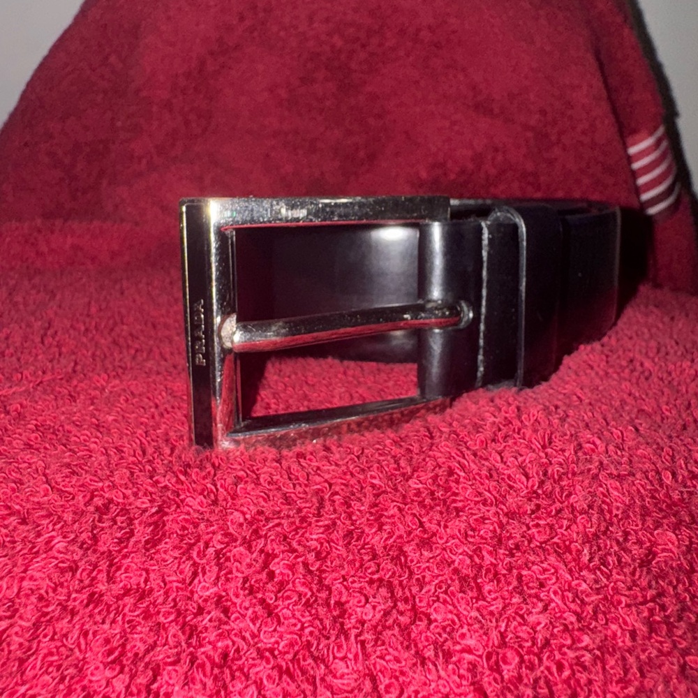 Prada Black Leather Belt with Silver Buckle